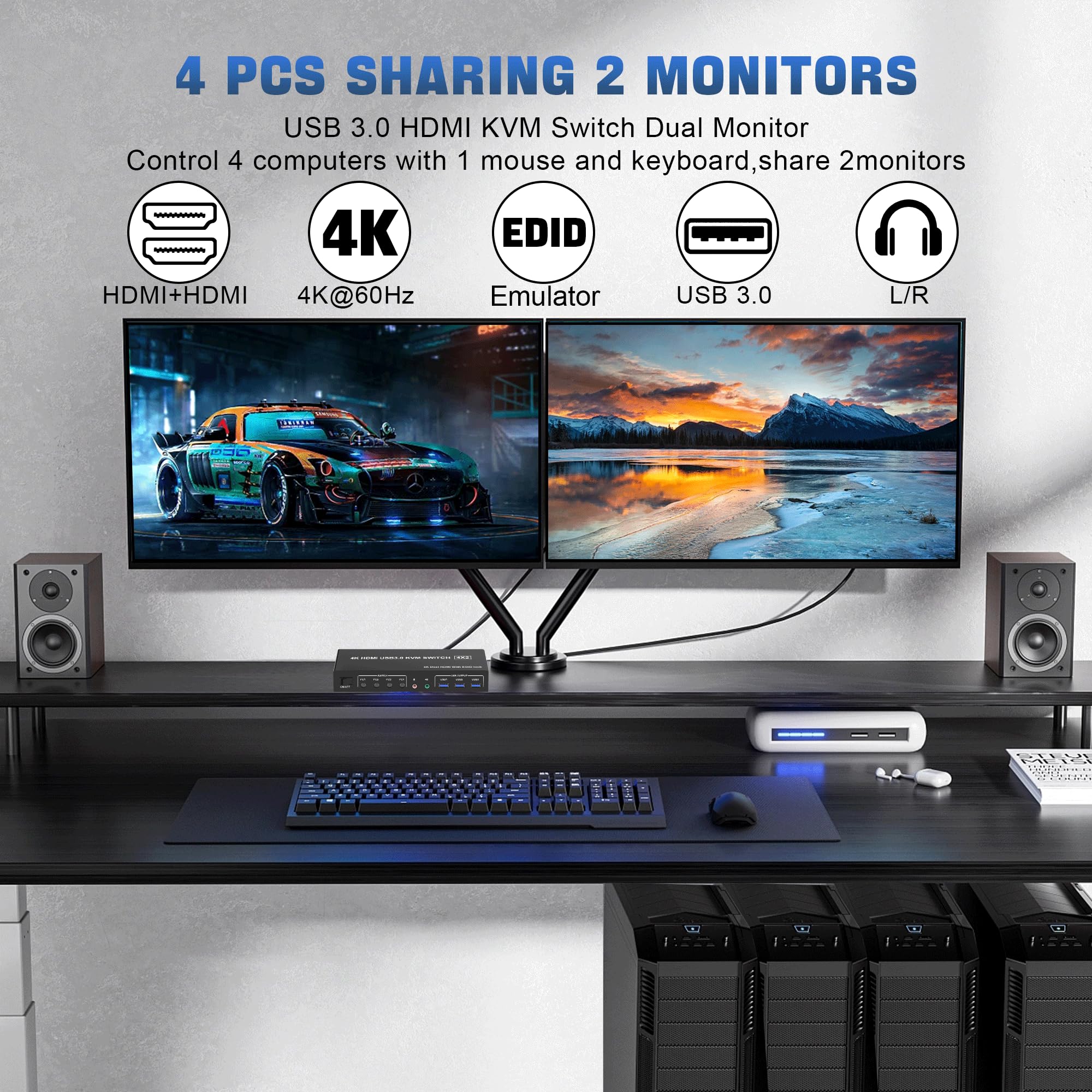 4K USB 3.0 KVM Anahtarı HDMI Ç - Pc Gaming Emulator incelemesi ve fiyatı